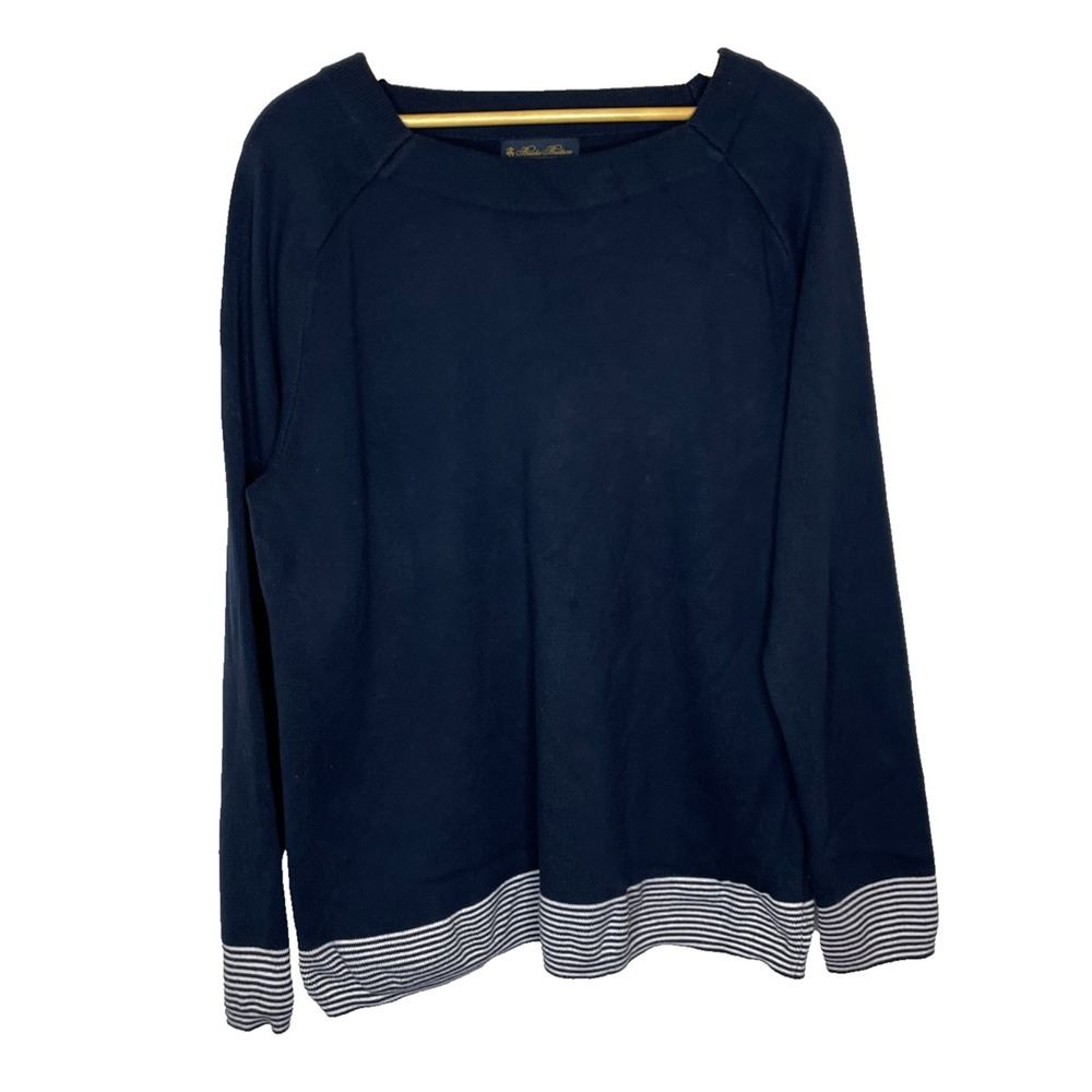 Women's XL Brooks Brothers Navy Blue Stripe Square Neck Pullover Sweater